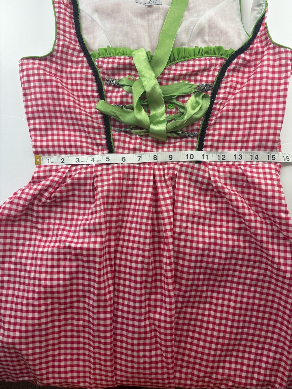 Gaudi Leathers Red Gingham Dirndl Dress with Green Trim Size 38 - Picture 9 of 10